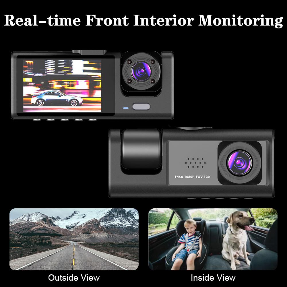 Universal Interior Monitor HD 1080P 12V Auto Accessories 3 Lens Driving Video Recorder 2 Inch Screen Car DVR Dash Cam Rearview Camera