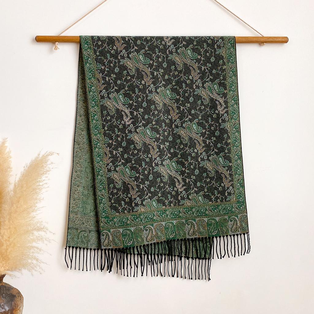 Scarf Autumn And Winter Thickened Scarf Ethnic Style Colored Tassel Travel With Cashew Flower