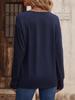 Einfarbiges, lockeres Langarm-T-Shirt mit V-Ausschnitt und Button-Down-Oberteil