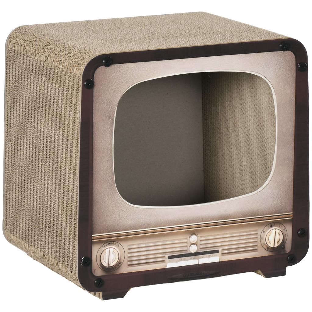 Cat Scratching Post, 2-in-1 TV Shape, House and Mat, Corrugated Cardboard, 39 x 29 x 37 cm, Brown