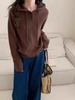 2025 Autumn/Winter Women's Korean Style Three-Button Loose Knit Hoodie Sweater
