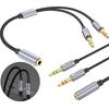 3.5mm Jacks Sound and Microphones Splitter Cable, Braided Aux Adapter Female To 2 Male for PC, Gaming Headsets, Laptop