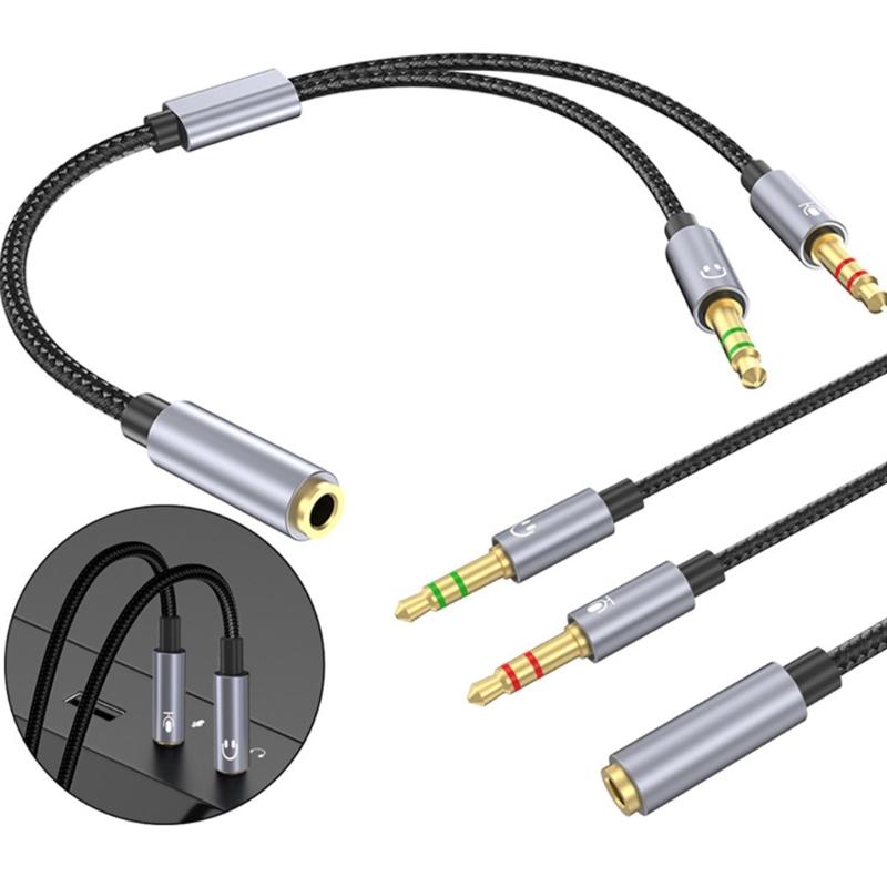 3.5mm Jacks Sound and Microphones Splitter Cable, Braided Aux Adapter Female To 2 Male for PC, Gaming Headsets, Laptop