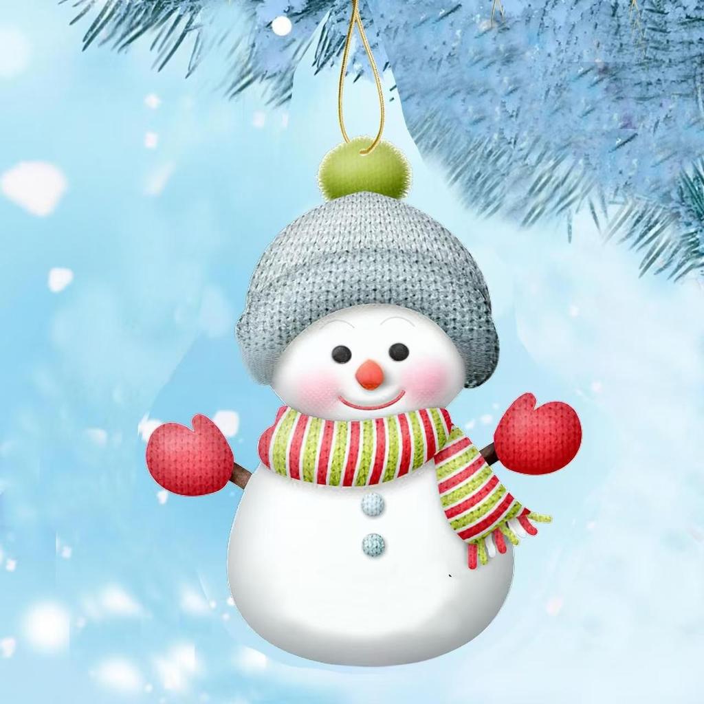 Christmas Acrylic 2D Snowman Ornament, Hanging Decor for Car Mirror, Backpack, Tree with Hook, Festive Gift Accessorie