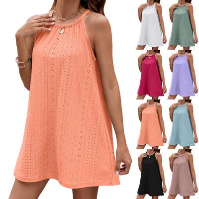 Summer New Solid Color Halter Neck Loose Sling Dress Casual Round Neck Sundress For Women Leisure Wholesale