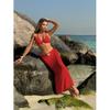 2026 Neues einfarbiges Bikini-Dreiteiler-Set mit Netz-Maxikleid, Seestern-Dekor Strand-Badebekleidung