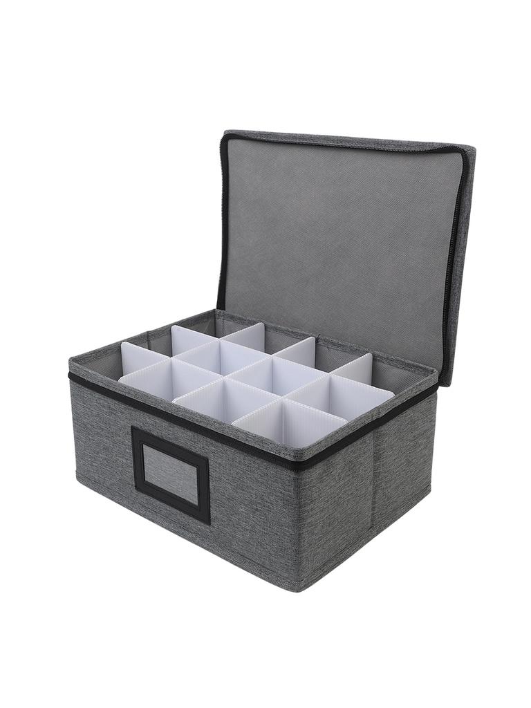 Oxford Fabric Whiskey Glass Storage Container with 12 Compartments and Secure Double Chain Closure for Transit
