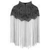 Women 20s Flapper Long Fringed Shawl Sequin Beaded Tassel Evening Cape Wrap for Wedding Reception Special Events