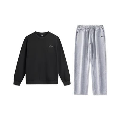 Li-Ning Plain Logo Embroidered Simple Breathable Versatile Crew Neck Pullover Long Sleeve Sweatshirt Casual Sports Suit AWDVK45-1+AKLU881-2