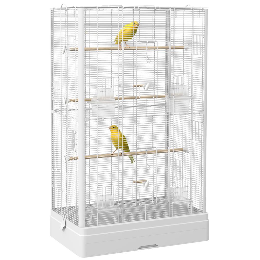 Bird Cage with Removable Tray and Perches, Parrot Aviary, 61x36.5x98 cm, White