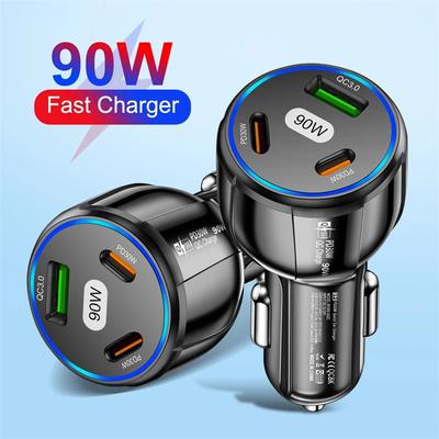 Szybka ładowarka 90 W 3 porty PD USB Ładowanie samochodu Telefon komórkowy Typ C Adapter Szybka ładowarka w samochodzie dla iPhone 14 15 Pro/Max Samsung