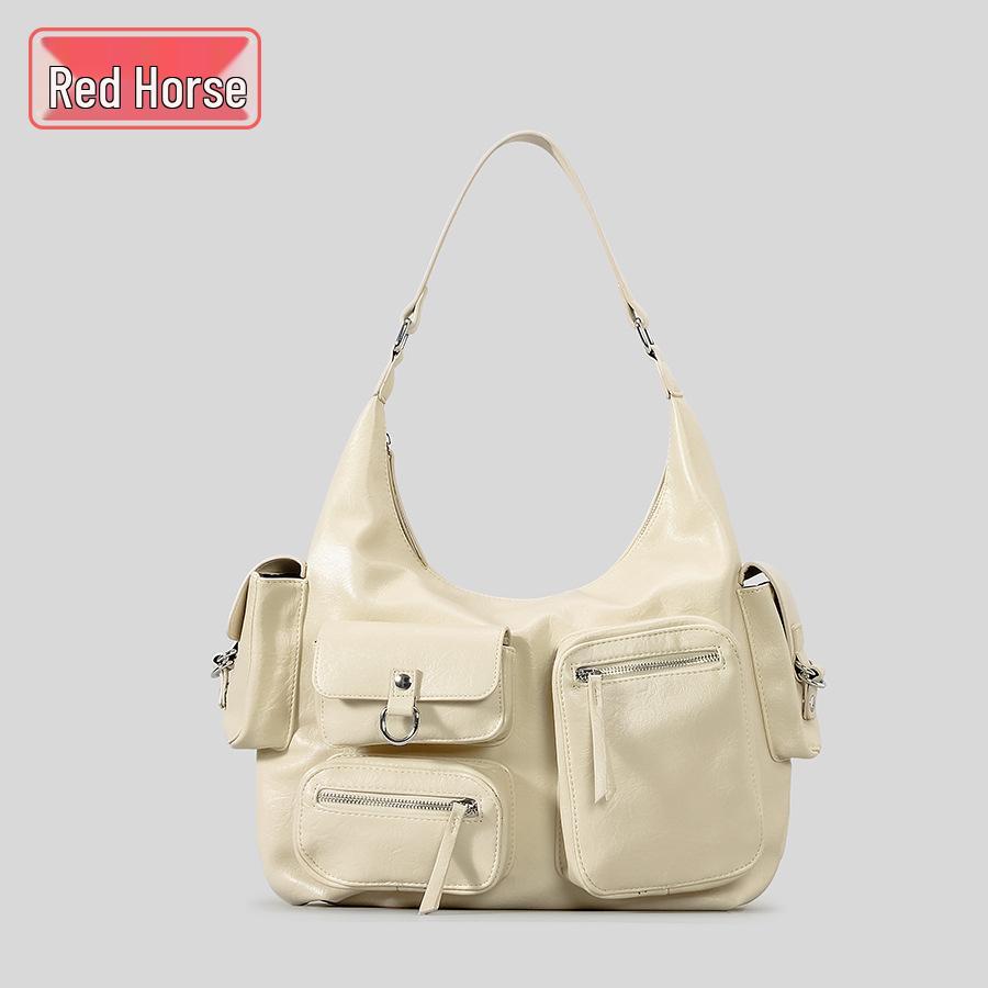 2024 Retro Multi-Pocket PU Motorcycle Shoulder Bag - Large Capacity Punk Style Handbag for Women