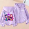 KPop Demon Hunters Zipper Hoodie Cartoon Girls Coat Fashion Thin Clothes Purple Autumn Hoodie Jacket Kids Anime Sweatshirt