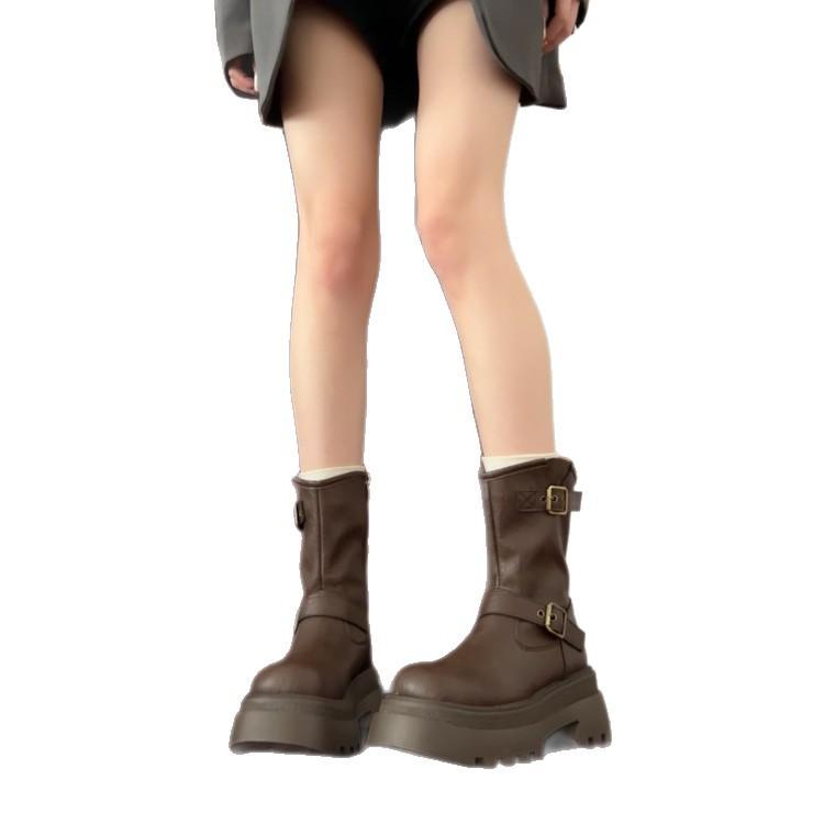 [Fanfna] Thick-soled heightening British style Martin boots for women's 2025 autumn new Maillard retro slim short boots