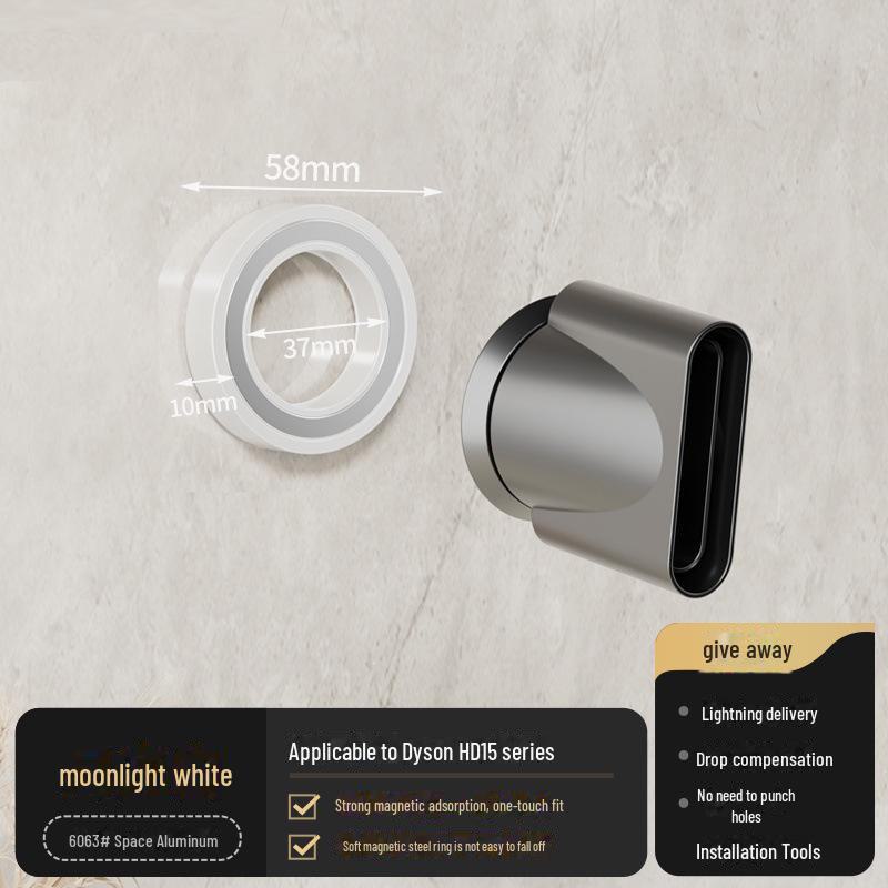 

Настенный держатель для фена без перфорации с магнитной подставкой для насадок для хранения в ванной комнате