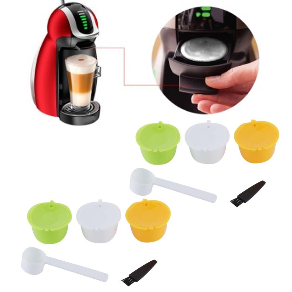 6pcs Food Grade Material Refillable Coffee Capsule With Brush Spoon Set Coffee Capsule Kit  Home Use
