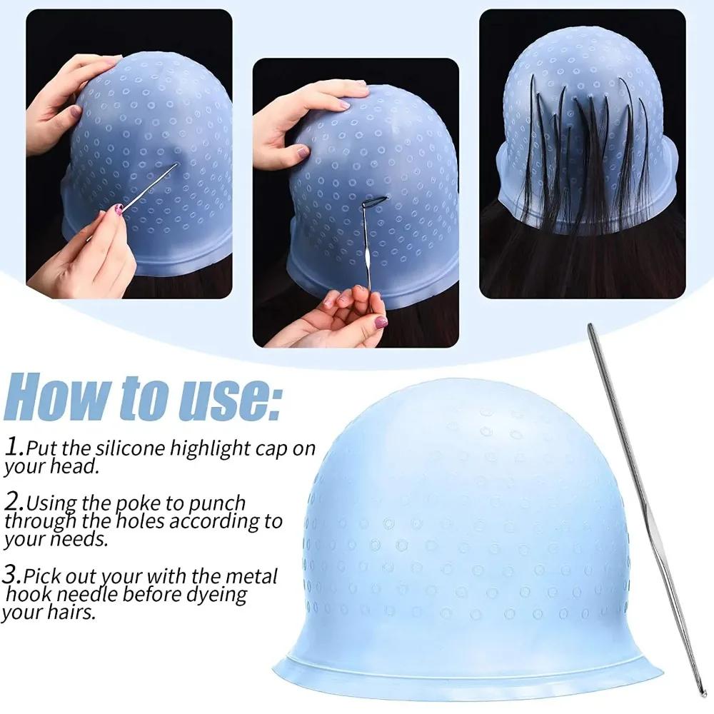 1PC Silicone Hair Coloring Cap Reusable Hair Dyeing Highlighting Hat with Hook Barber Hairdressing Bonnet Salon Styling Tools