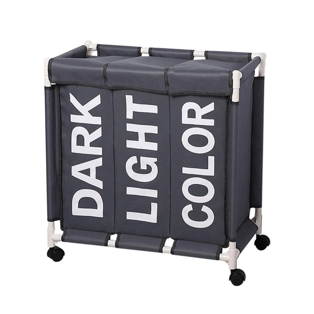 Rolling Laundry Basket Organizer 3 Grid Large Laundry Hamper Bin Waterproof Laundry Bags For Dirty Clothes Storage Box On Wheels