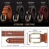 JINSELF German Leather Braided Belt for Men, Woven Cowhide, Wine, Champagne-Gold Buckle