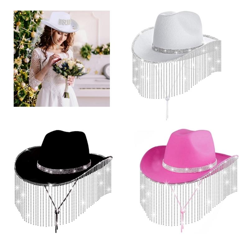 Stylish Cowgirl Hat Wide Brim Cowboy Hat with Square Neck Scarf & Glasses for Bachelorette Parties and Costume Event