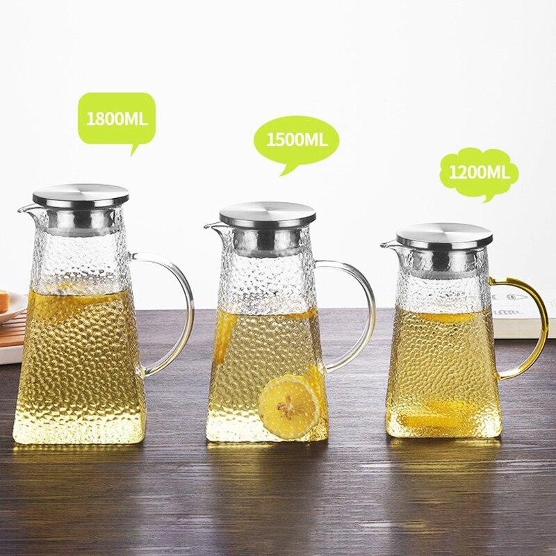 Gehämmerte kühle Wasserflasche, hochtemperaturbeständiges Wasserflaschen-Set, hoher Borosilikatglas-Topf, Party-Saft, transparenter Topf