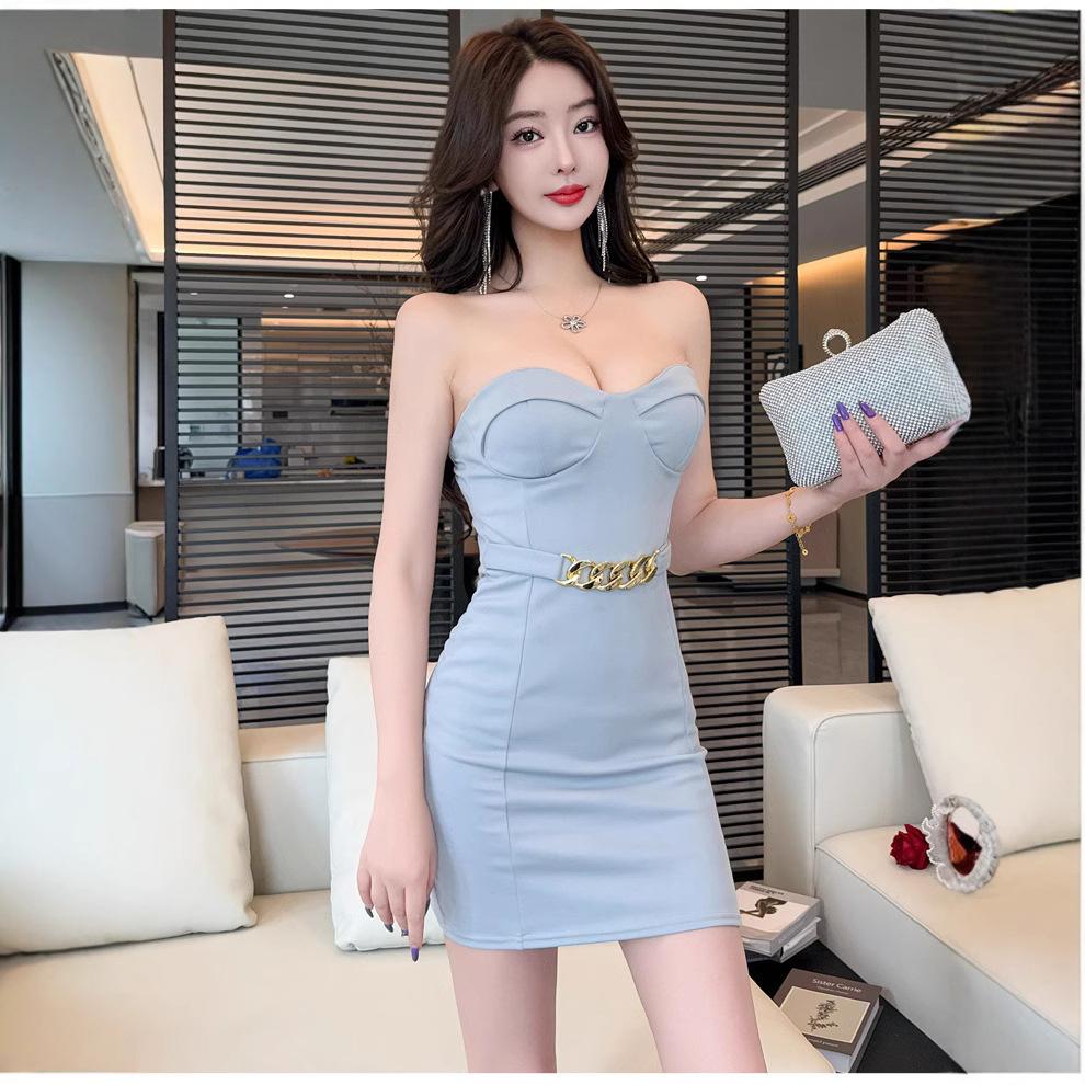 Sexy women's temperament tube top dress hip wrap summer nightclub work clothes work clothes