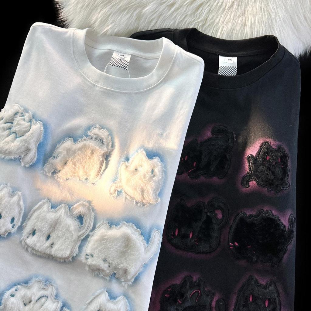 "Vintage Japanese Flocked Bunny Cotton Loose Fit Women's T-Shirt (Short Sleeves)"