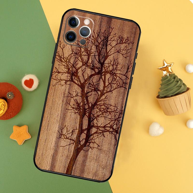 Tree Flower Bamboo Wood Phone Case For iPhone 17 16 14 13 12 11 15 Pro Max 12 13 Mini 16E 17 Air Shockproof Cover