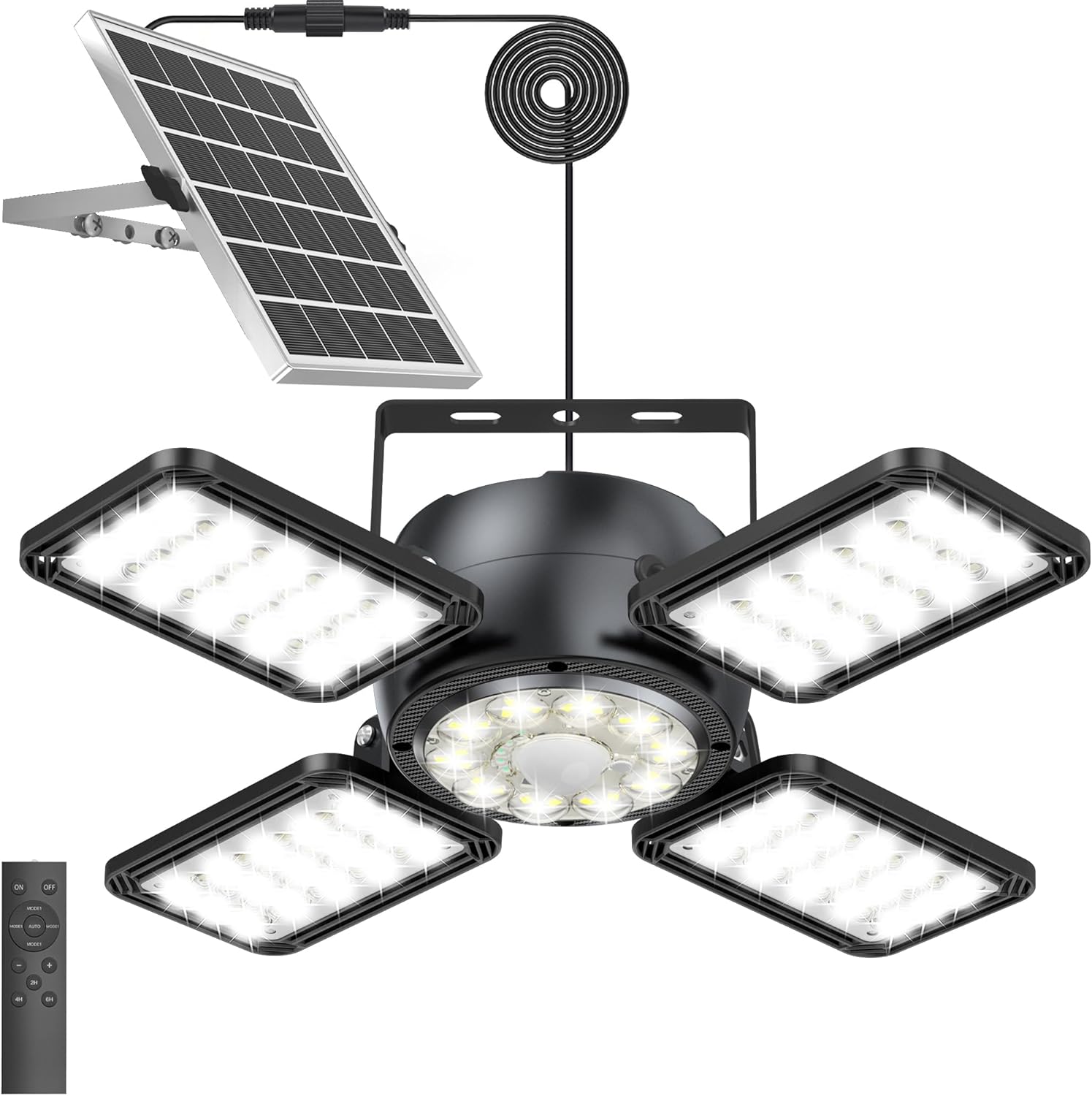 

Solar Shed Light Outdoor Indoor 174 LEDs Motion Sensor Pendant Light 120°Adjustable 4+1 Solar Powered Lights Waterproof Remote 174 LEDs білий