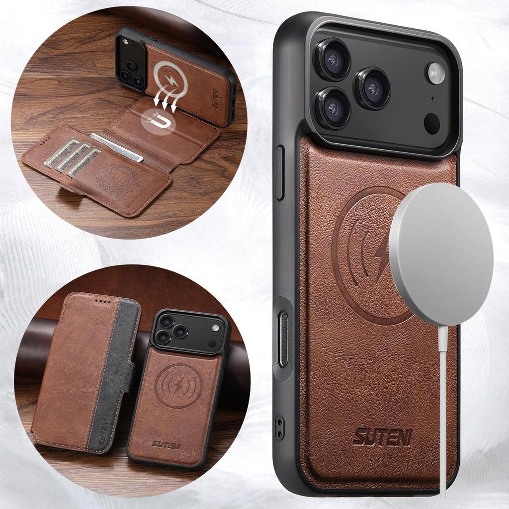 Étui à rabat magnétique en cuir pour iPhone 17 Pro Max & Samsung S25U avec chargement sans fil