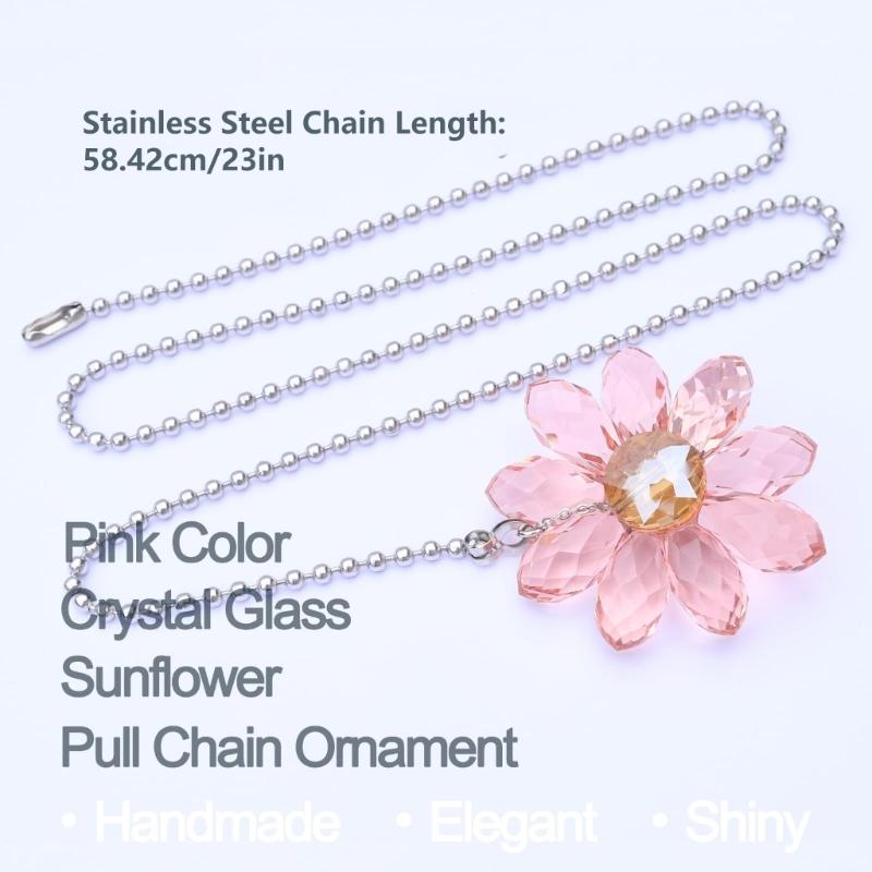 Pack Of 2 Crystal Flower Fan Pull Chains with Adjustable 24 Inch Decorative Pulls for Ceiling Fan & Light Switches Decors