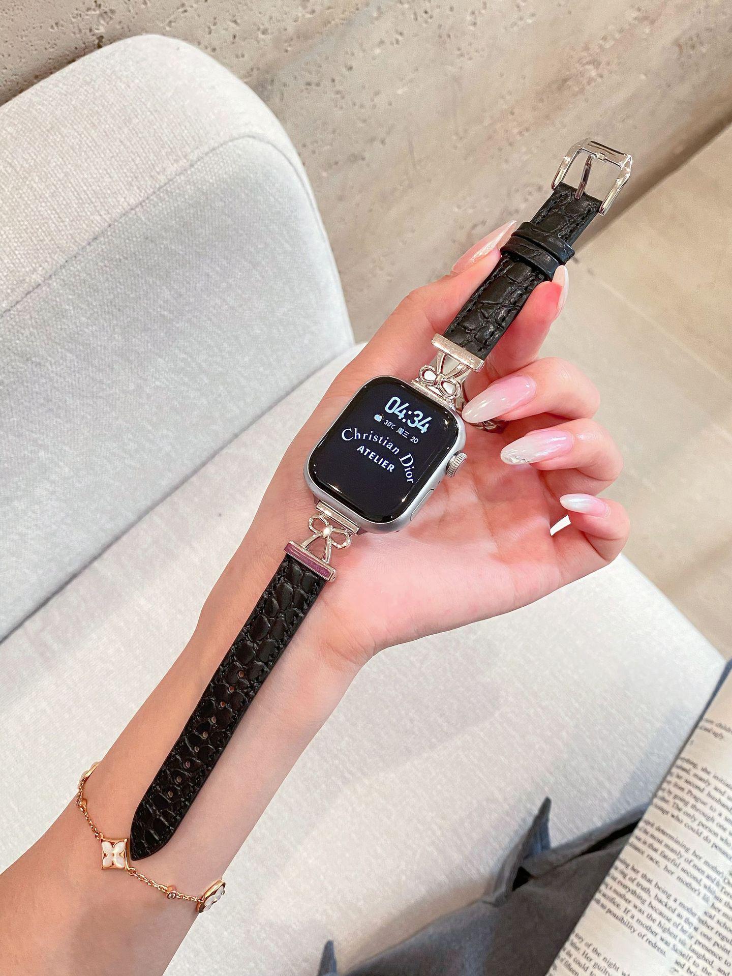 

Bowknot Patchwork Crocodile Pattern Strap for Apple Watch S10/9/SE/iWatch 9876 No connector, 14mm чёрный