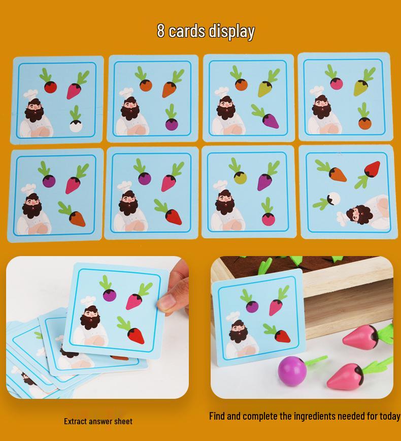 Zwei-in-Eins Holzrettich-Memory- & Stäbchenspiel für Kinder