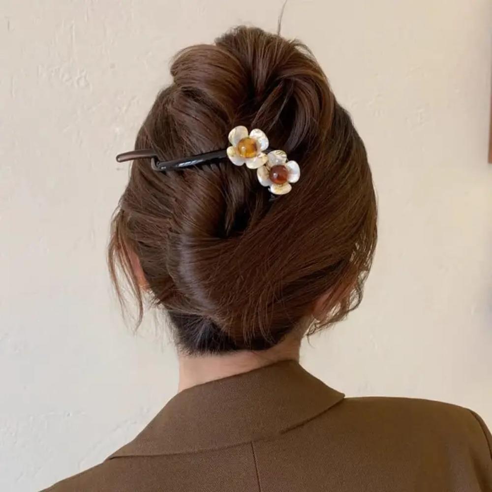 Elegante Haarspange mit Blumenmotiv aus Kunstharz – minimalistische längliche Haarspange mit einfarbiger Blumenklammer im Vintage-Stil für gedrehte Hochsteckfrisuren