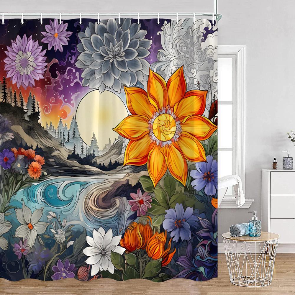Bohemian Blume Duschvorhang Boho Floral Vintage Druck Mandala Blumen und Pflanzen Badezimmer Vorhang Polyester Bad Dekoration