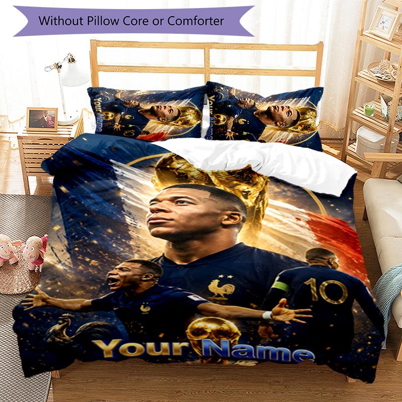 3pcs M-Mbappe Cover Set - Personalized Name, HD Printed Bedding with 1 Cover and 2 Pillowcases - Perfect for Home Decor, Easy Care