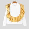 INCERUN Men Round Neck Long Sleeve Shiny Finish Ruffled Patchwork Loose T-shirts