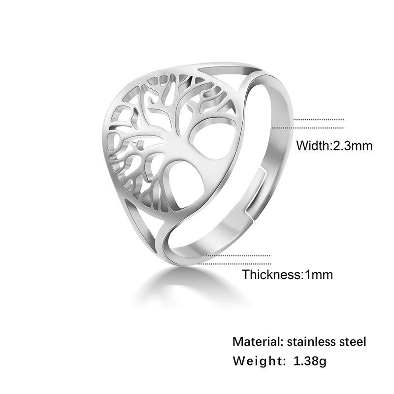 Fashion Tree of Life Rings Stainless Steel Opening Adjustable Ring Jewelry for Women