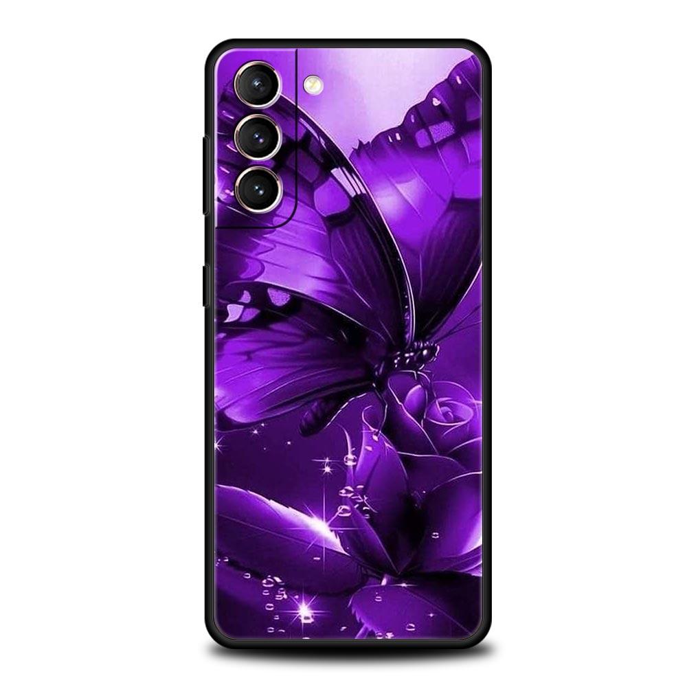 Art Purple Butterfly Phone Case for Samsung Galaxy S26 S25 S24 S23 S22 S20 S21 FE Ultra S25 Edge Plus 5G Soft TPU Cover Fundas