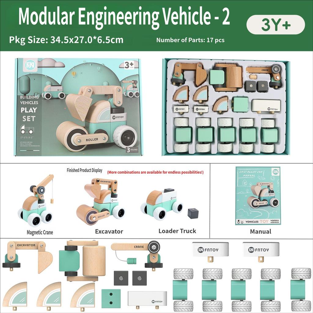 Wooden Children'S Engineering Vehicle Boy'S Variety Assembled Building Blocks Toy Car Set School Gift-Giving Educational Toys
