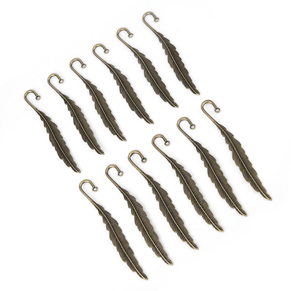 12 stk Antikke Bokmerker i Fjærform Bronse Metall Bokmerke Håndlaget Papirvarer Gave