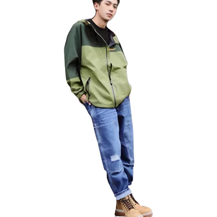 Timberland Giacca Unisex Outdoor Impermeabile Ampia con Cappuccio a Blocchi di Colore Verde A5Z3Y-U31