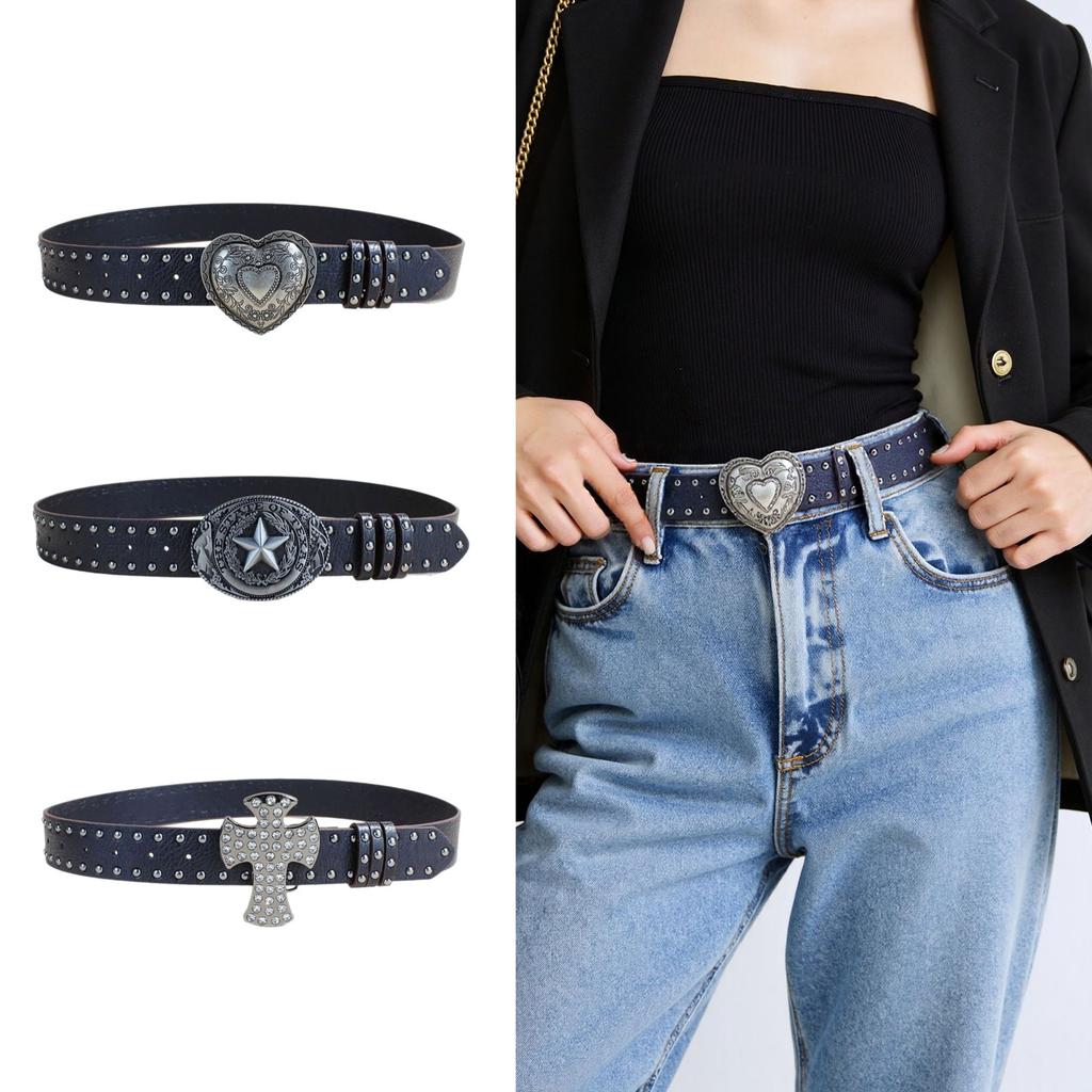 Gothic Waist Chain Silver Buckle Punk Chain Cowgirl Belt for Women Proms Club Party for Jeans Dresses