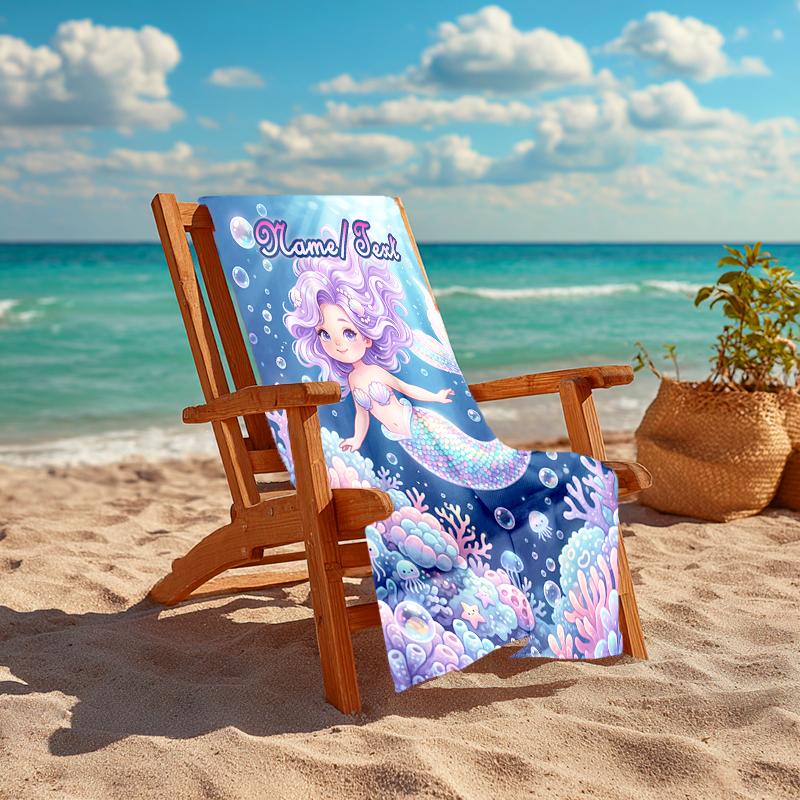 1PC Custom Name Mermaid Fantasy Underwater World Beach Towel Highly Absorbent And Sand-Resistant Towel for Swimming, Pool, Yoga, And Travel Lightweigh