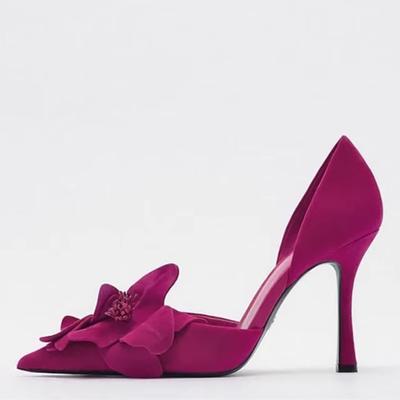 Fashion Luxury Designer Flower Decoration Women Pumps Sexy Pointed Toe Hollow High Heels Elegant Banquet Dress Shoes Tacones De Mujer