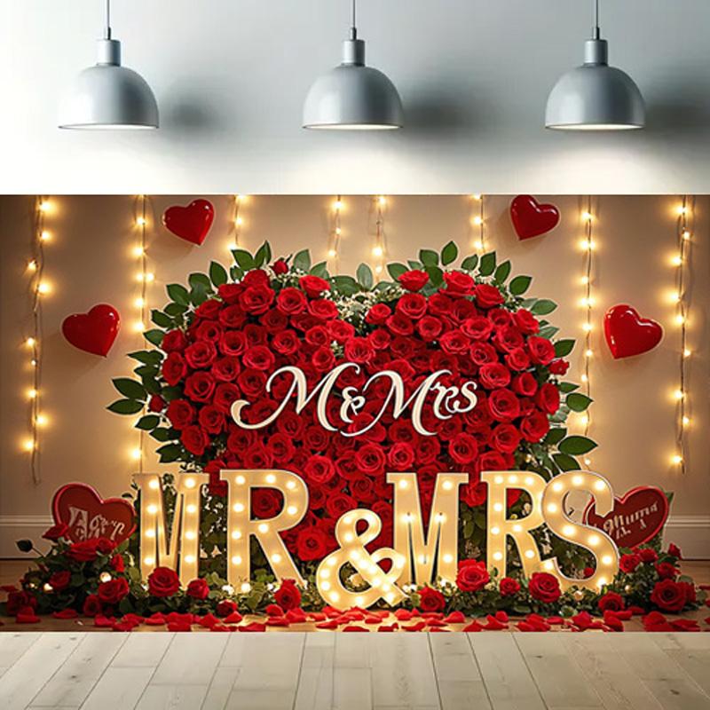 Romantic Red Rose Heart Backdrop,Floral Wall Decor Photography Background for Photo Booths,Parties,Wedding Decorations