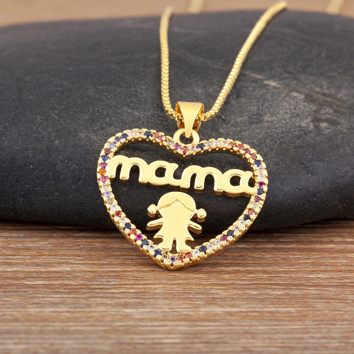 

Nidin Hot Sale Love Heart Boy And Girl Pendant Necklace For Women Female Mama Inlaid Colorful Zircon Jewelry Accessories Gifts