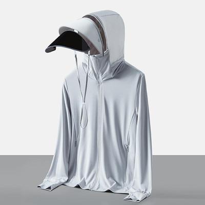 Unisex Summer UV Sun Shirt with Large Detachable Hood, Breathable & Ice-Feel Fabric, UPF 50+ Protection