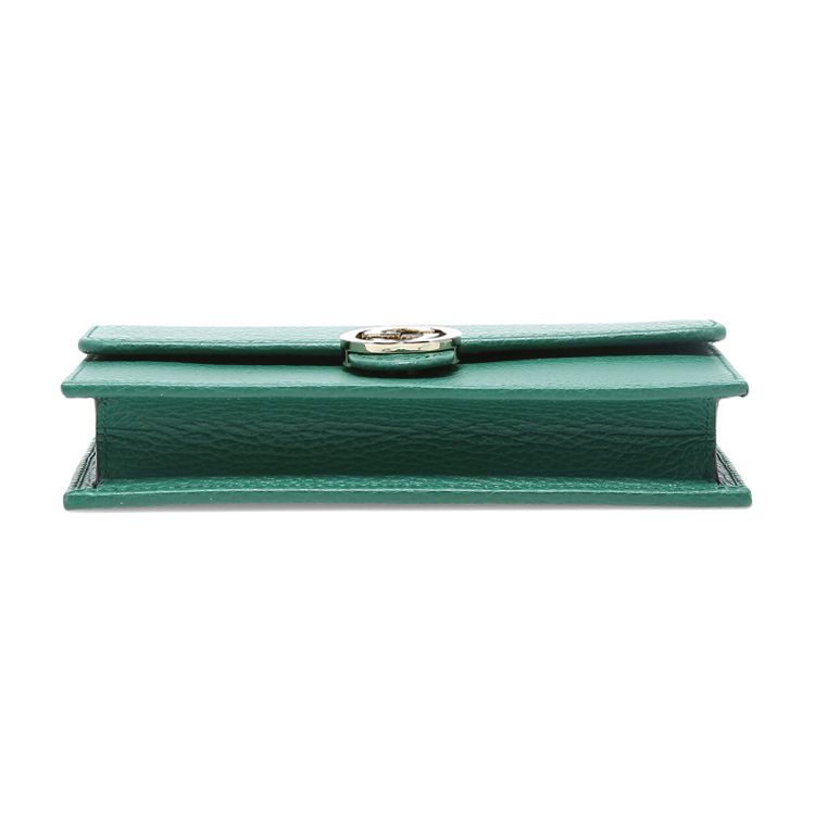 Gucci Logo Double G Litchi Grain Chain Messenger Envelope Wallet Crossbody Shoulder Bag Women Bags Green 615523-CAO0G-3120