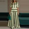 ZANZEA Women Short Sleeve Blouse and Pants Stripe Print Two Piece Suit Sets